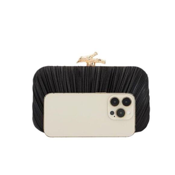 Black Clutch Purses for Women Evening Bag Pleated Clutch Bag with Chain - Picture 3 of 5